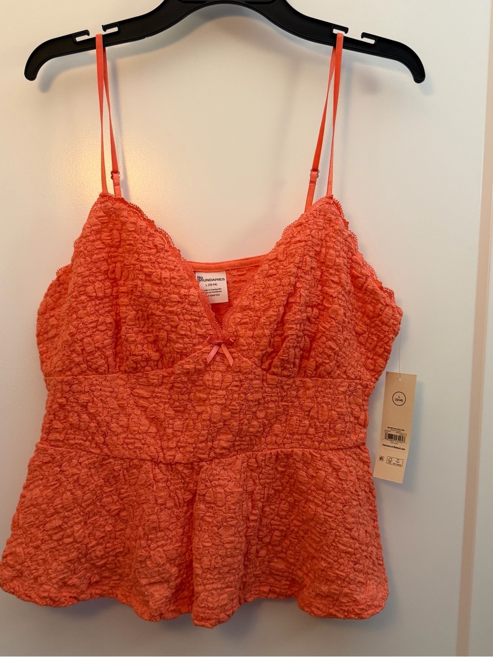 No Boundaries Orange Textured Smocked Peplum Cami